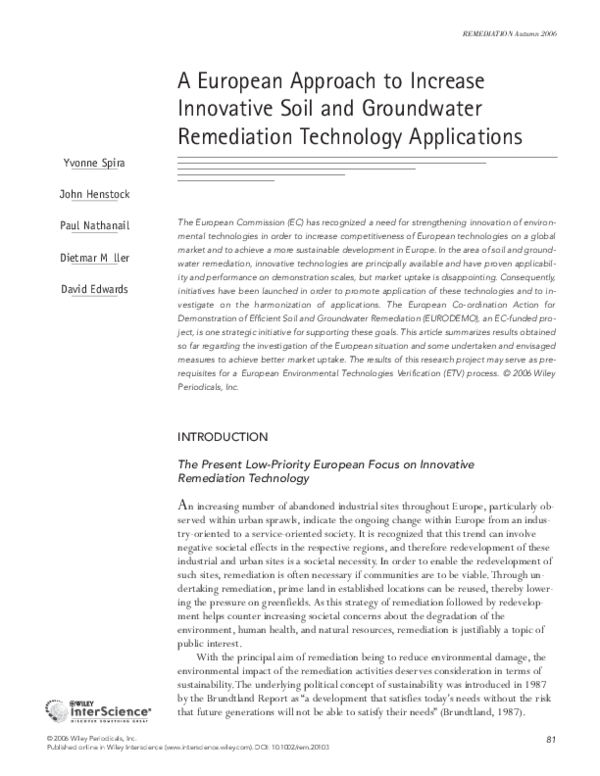 (PDF) A European approach to increase innovative soil and groundwater ...