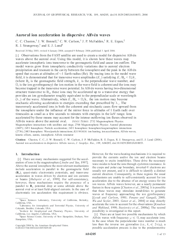 (PDF) Auroral ion acceleration in dispersive Alfvén waves
