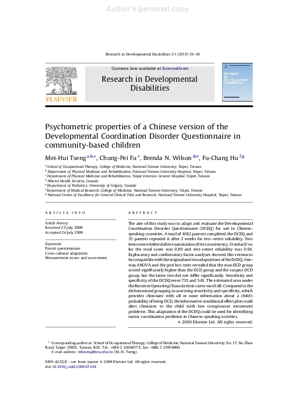 (PDF) Psychometric Properties of the Chinese Version of the Revised ...