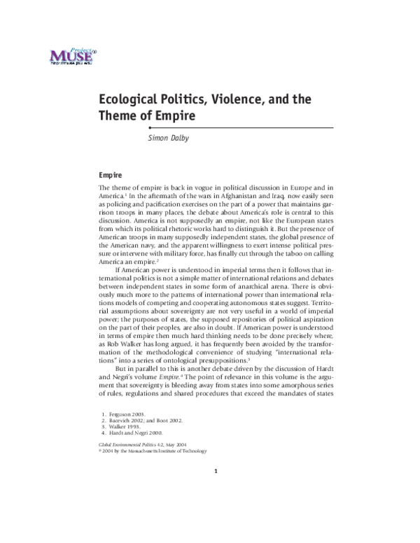 (PDF) Ecological Politics, Violence, and the Theme of Empire | Simon