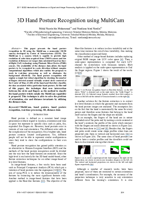 (PDF) 3D hand posture recognition using MultiCam