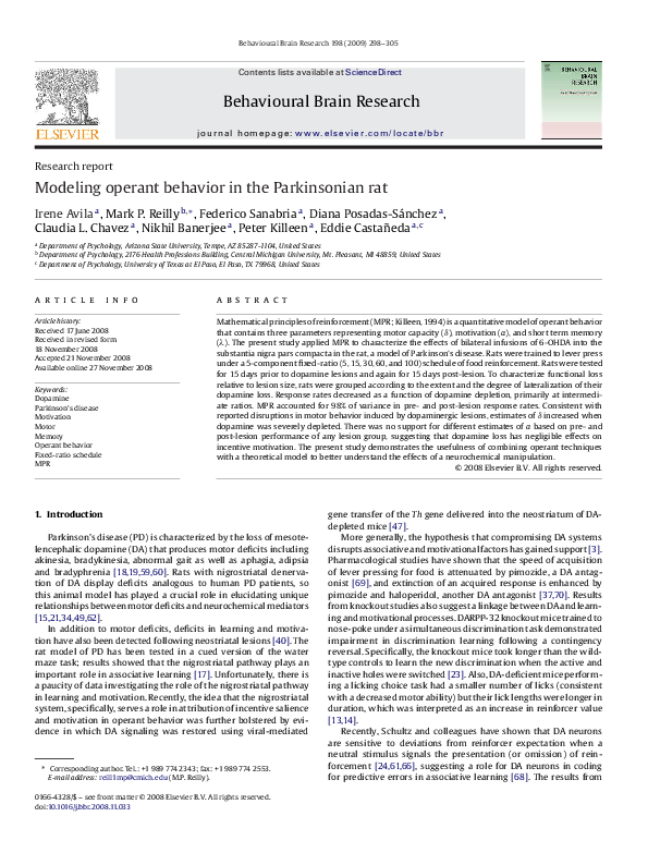 (PDF) Modeling operant behavior in the Parkinsonian rat.