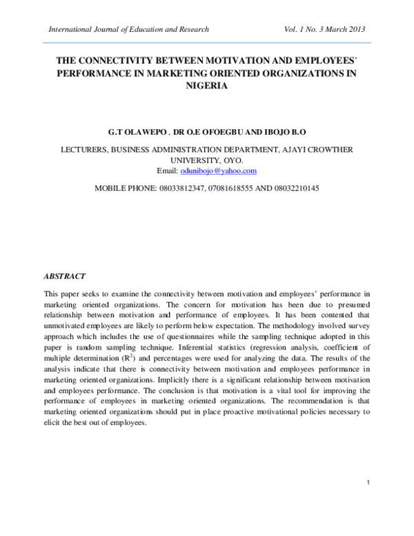 (PDF) THE CONNECTIVITY BETWEEN MOTIVATION AND EMPLOYEES' PERFORMANCE IN ...