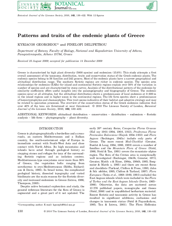 (PDF) Patterns and traits of the endemic plants of Greece