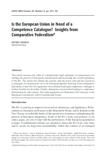 (PDF) Is the European Union in Need of a Competence Catalogue? Insights ...