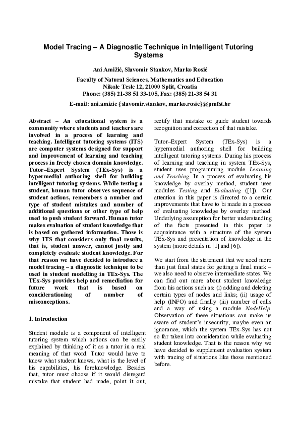 (PDF) Model tracing–A diagnostic technique in intelligent tutoring systems