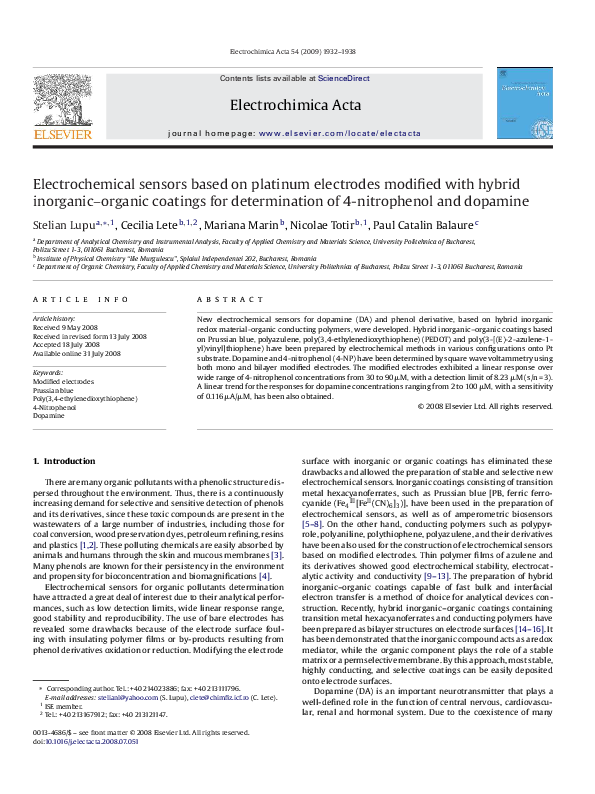 (PDF) Electrochemical sensors based on platinum electrodes modified ...