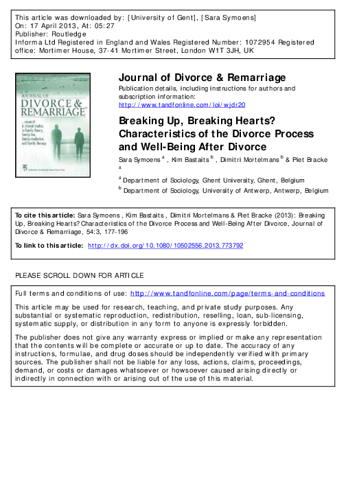 Pdf Breaking Up Breaking Hearts Characteristics Of The Divorce Process And Well Being After Divorce Dimitri Mortelmans Academia Edu