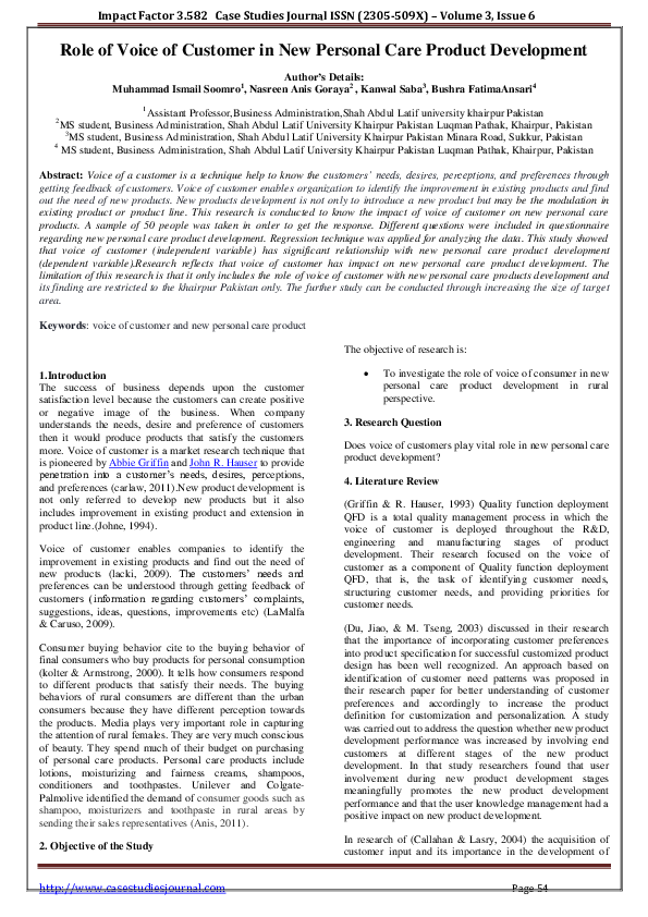 (PDF) Role of Voice of Customer in New Personal Care Product