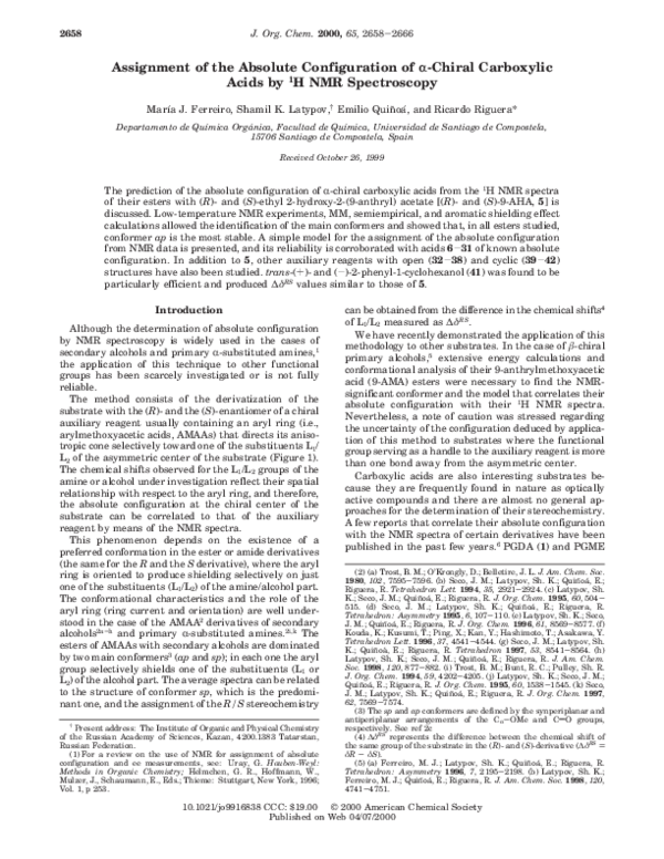 (PDF) Assignment of the absolute configuration of alpha-chiral ...