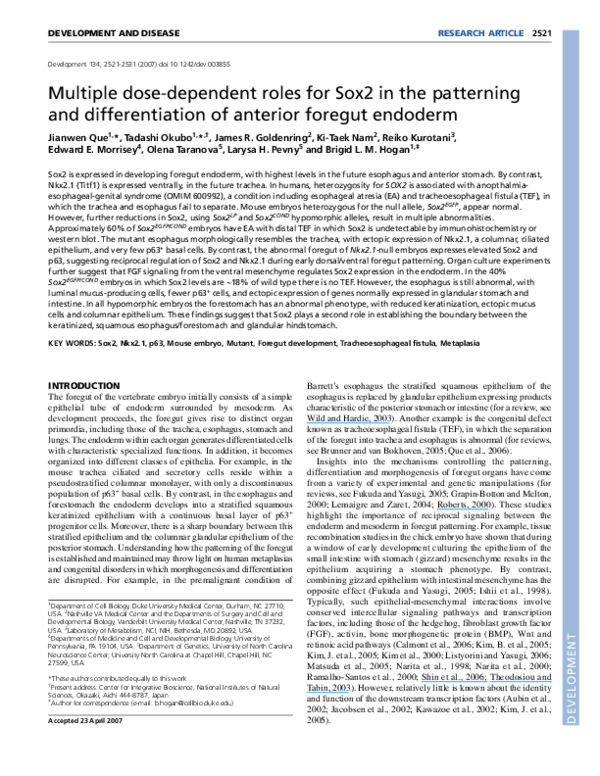(PDF) Multiple dose-dependent roles for Sox2 in the patterning and ...