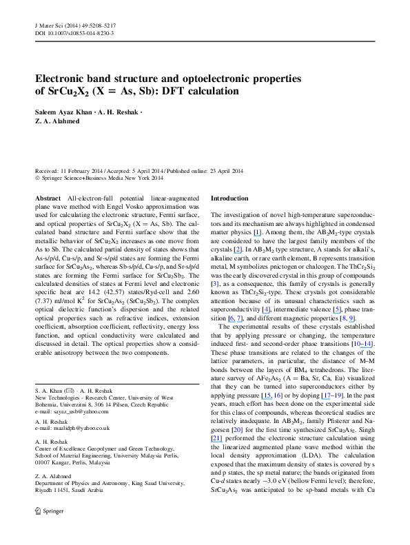 (PDF) Electronic band structure and optoelectronic properties of ...