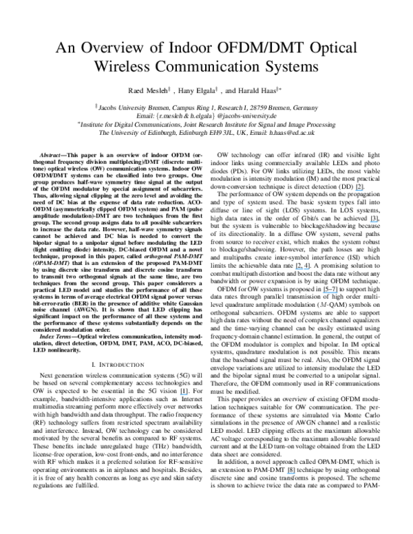 (PDF) An overview of indoor OFDM/DMT optical wireless communication