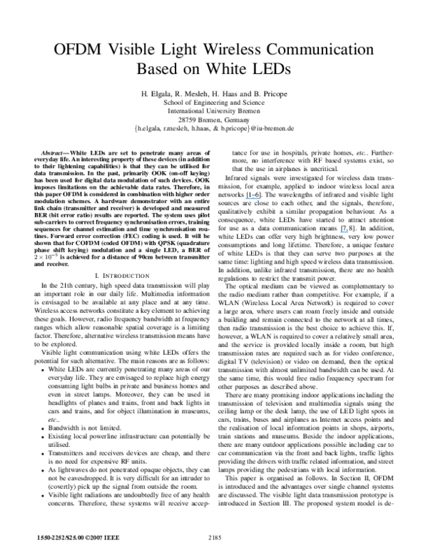 (PDF) OFDM Visible Light Wireless Communication Based on White LEDs