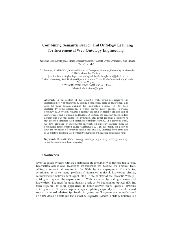 (PDF) Combining Semantic Search and Ontology Learning for Incremental ...