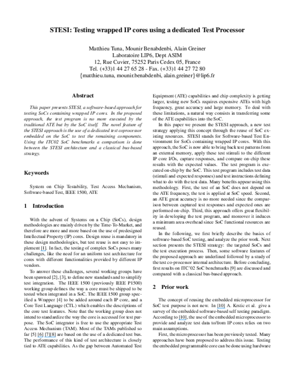 (PDF) STESI: Testing wrapped IP cores using a dedicated Test Processor
