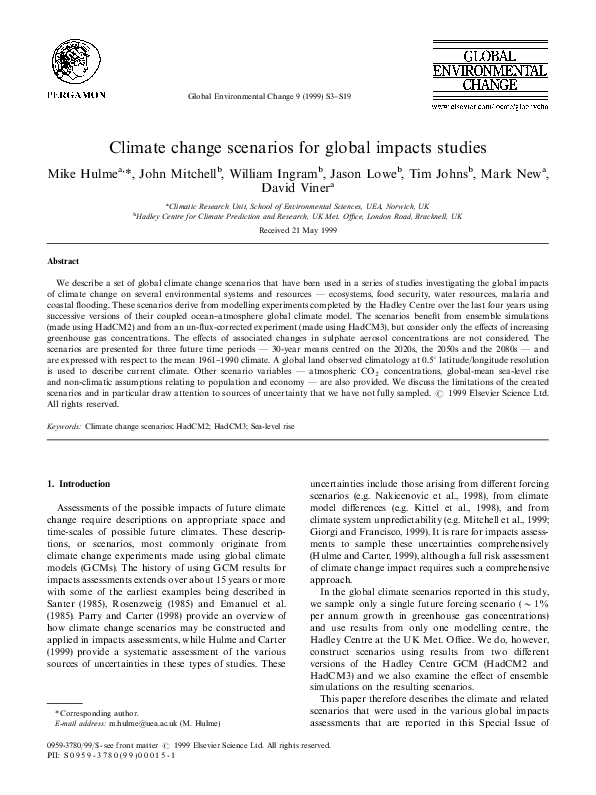 (PDF) Climate change scenarios for global impacts studies