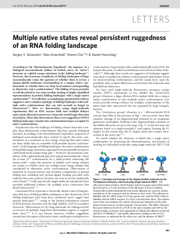 (PDF) Multiple native states reveal persistent ruggedness of an RNA ...