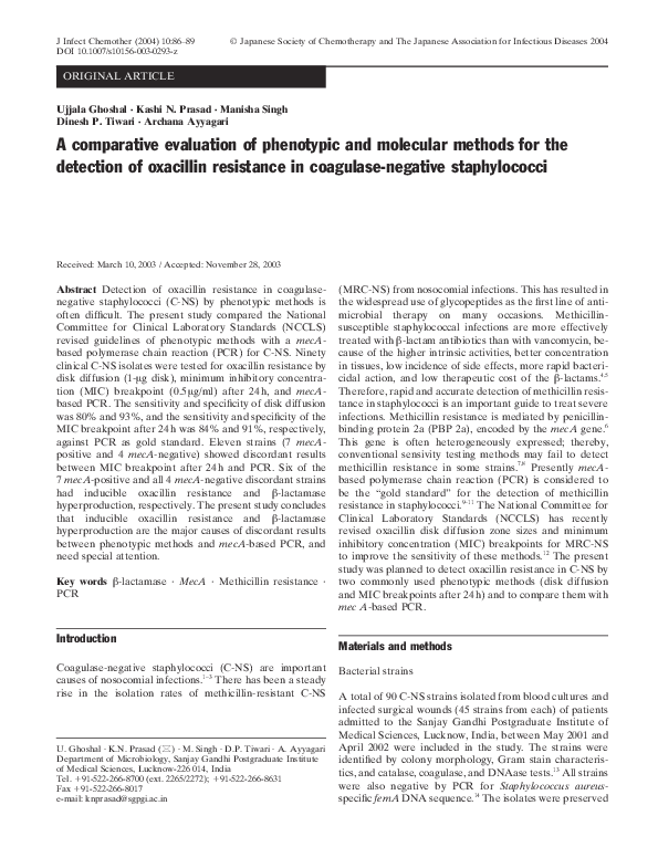 (PDF) A comparative evaluation of phenotypic and molecular methods for ...
