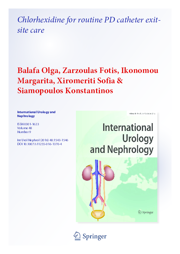 (PDF) Chlorhexidine for routine PD catheter exit site care O. Balafa
