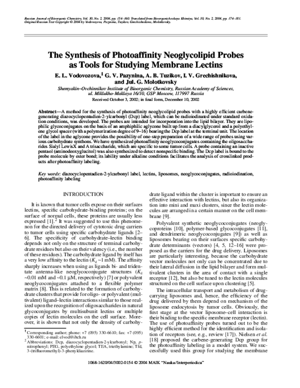 (PDF) The Synthesis of Photoaffinity Neoglycolipid Probes as Tools for ...