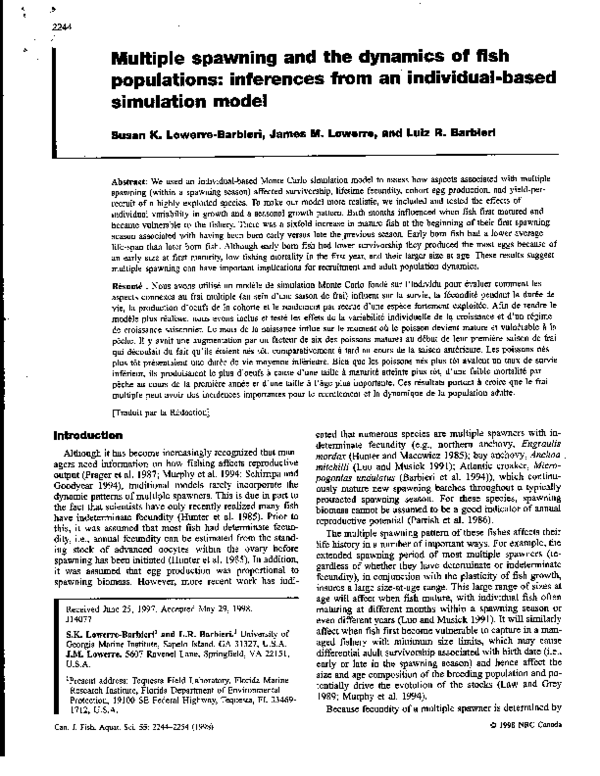 (PDF) Multiple spawning and the dynamics of fish populations ...