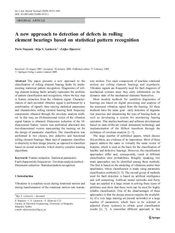 (PDF) A new approach to detection of defects in rolling element ...