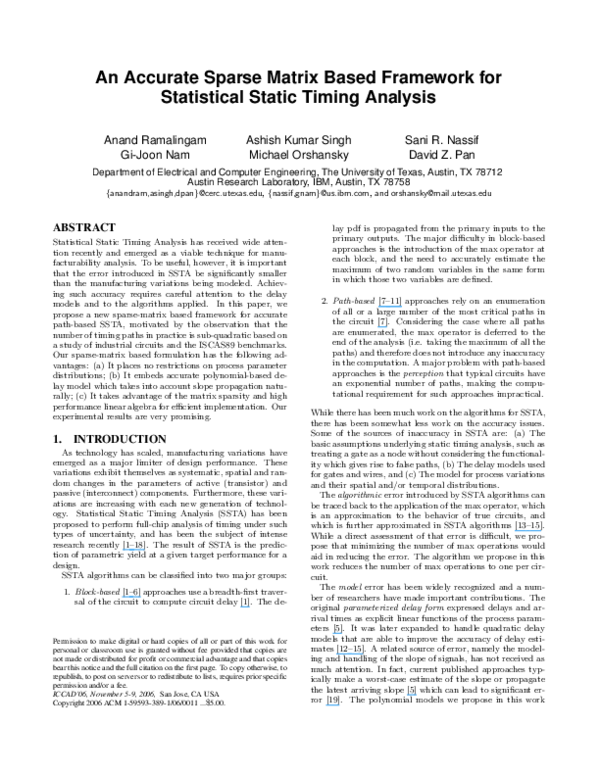 (PDF) An accurate sparse matrix based framework for statistical static ...