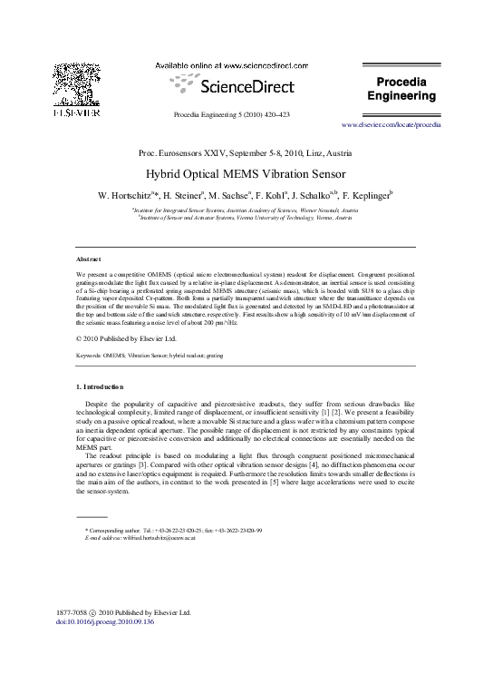 (PDF) Hybrid optical MEMS vibration sensor