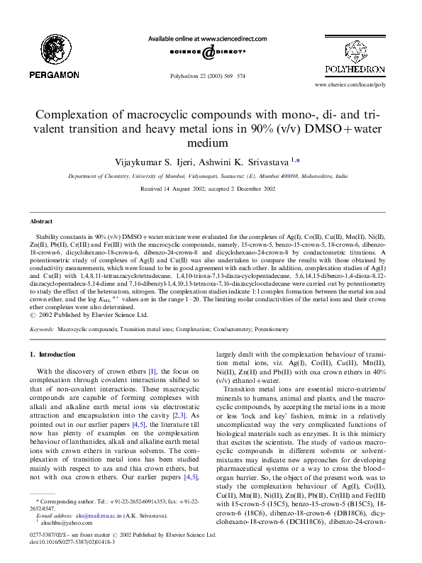 (PDF) Complexation of macrocyclic compounds with mono-, di- and tri ...