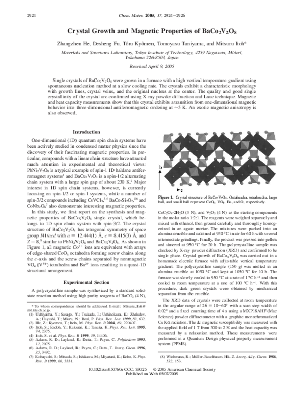 (PDF) Crystal Growth and Magnetic Properties of BaCo 2 V 2 O 8