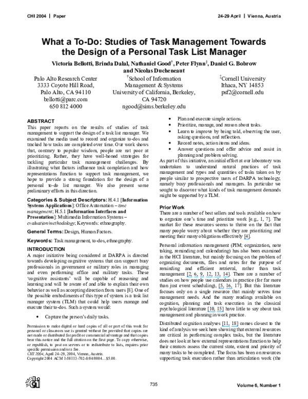 (PDF) What a to-do: studies of task management towards the design of a ...