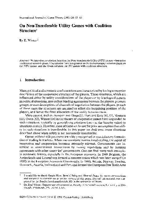 (PDF) On non-transferable utility games with coalition structure