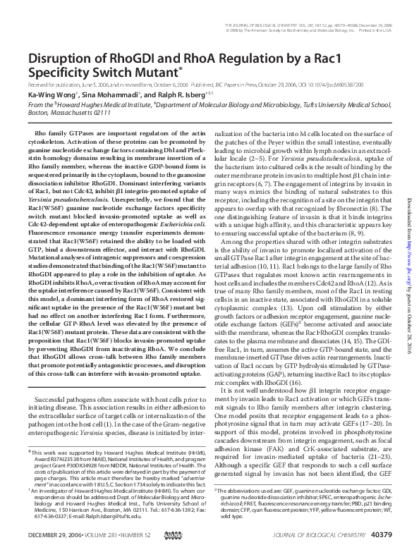 (PDF) Disruption of RhoGDI and RhoA Regulation by a Rac1 Specificity ...