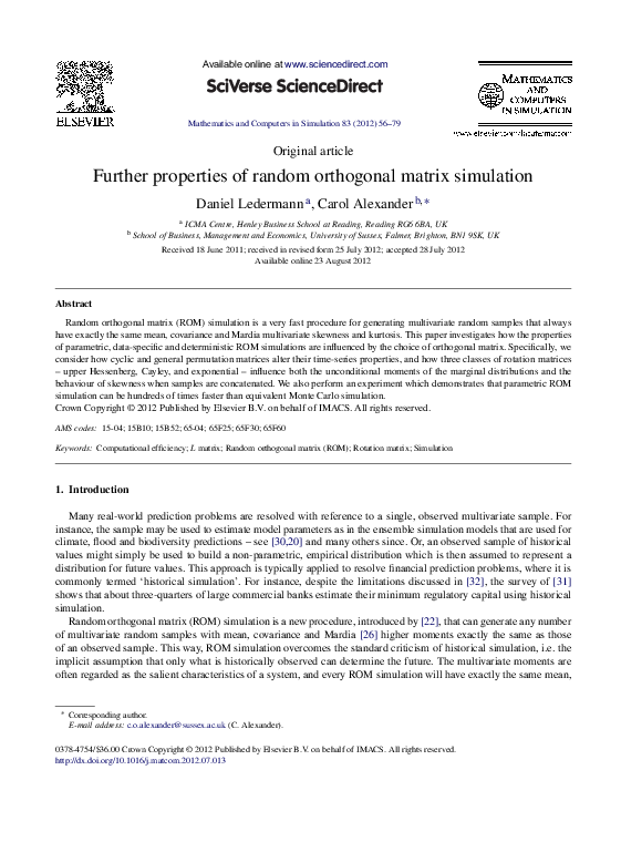 (PDF) Further properties of random orthogonal matrix simulation Carol