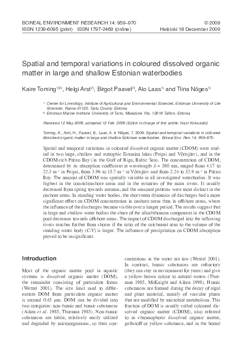 (PDF) Spatial and temporal variations in coloured dissolved organic ...
