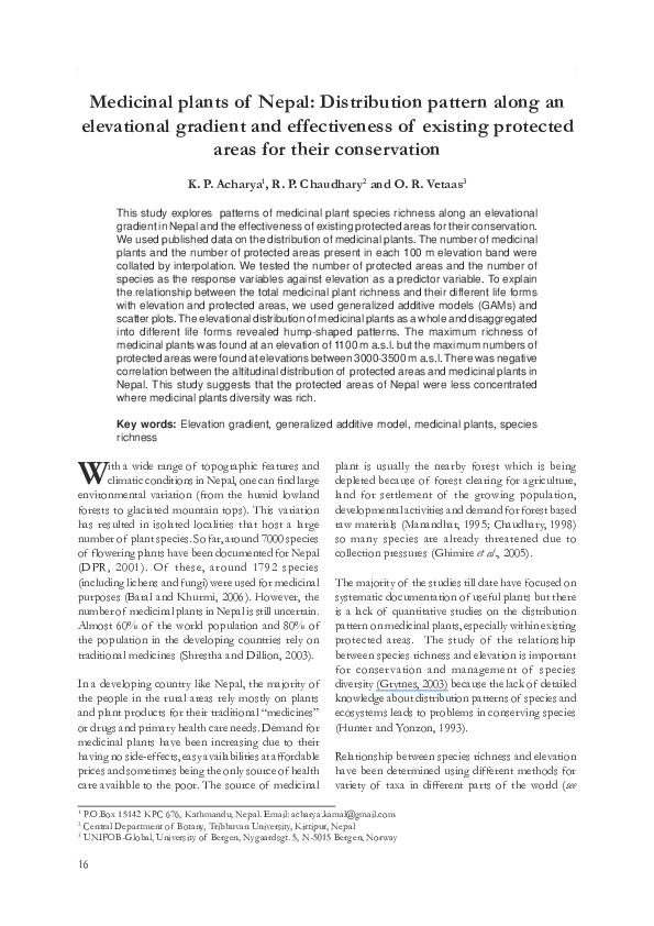 (PDF) Medicinal plants of Nepal: Distribution pattern along an ...