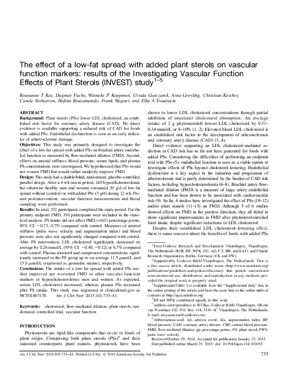 (PDF) The effect of a lowfat spread with added plant sterols on