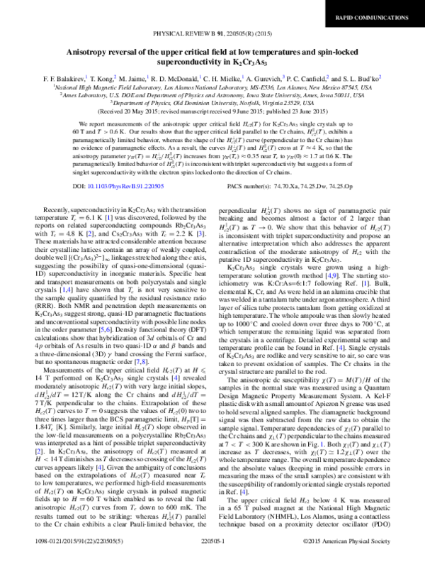 (PDF) Anisotropy reversal of the upper critical field at low ...