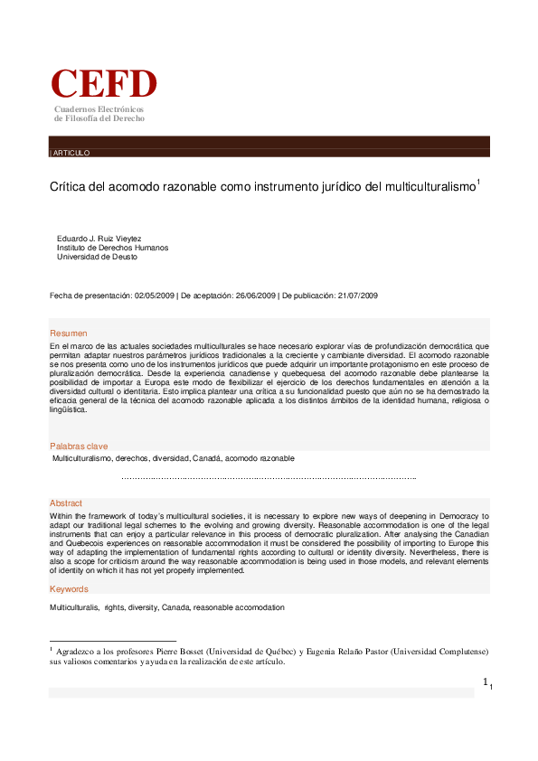 (PDF) Crítica del acomodo razonable como instrumento jurídico del ...