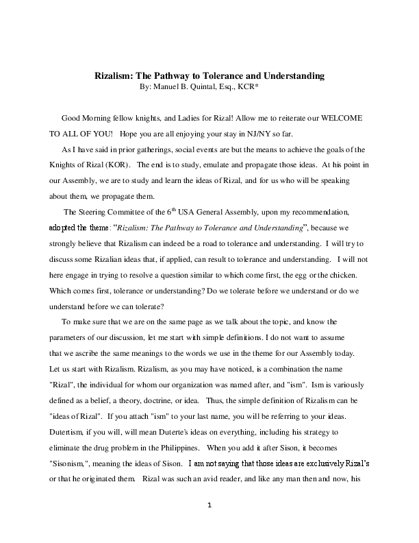 (PDF) Rizalism: The Pathway to Tolerance and Understanding