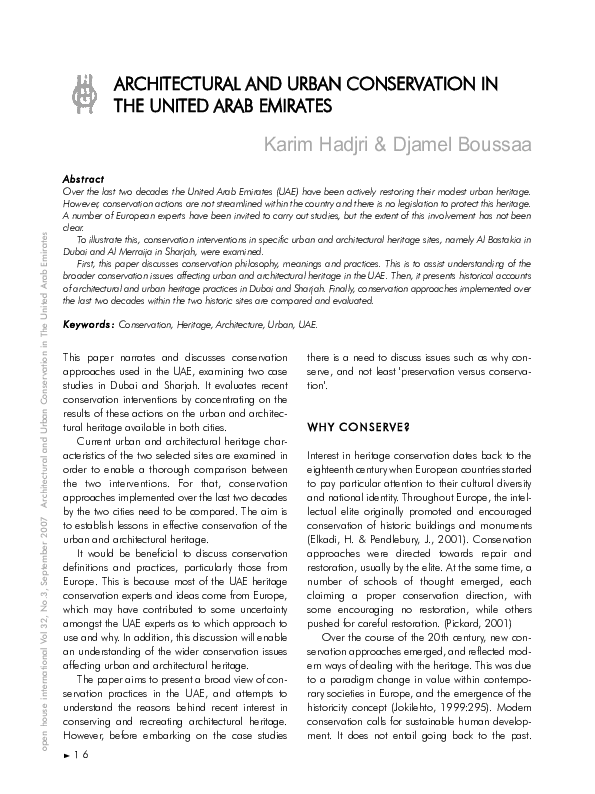 (PDF) Architectural and Urban Heritage Conservation in the United Arab ...