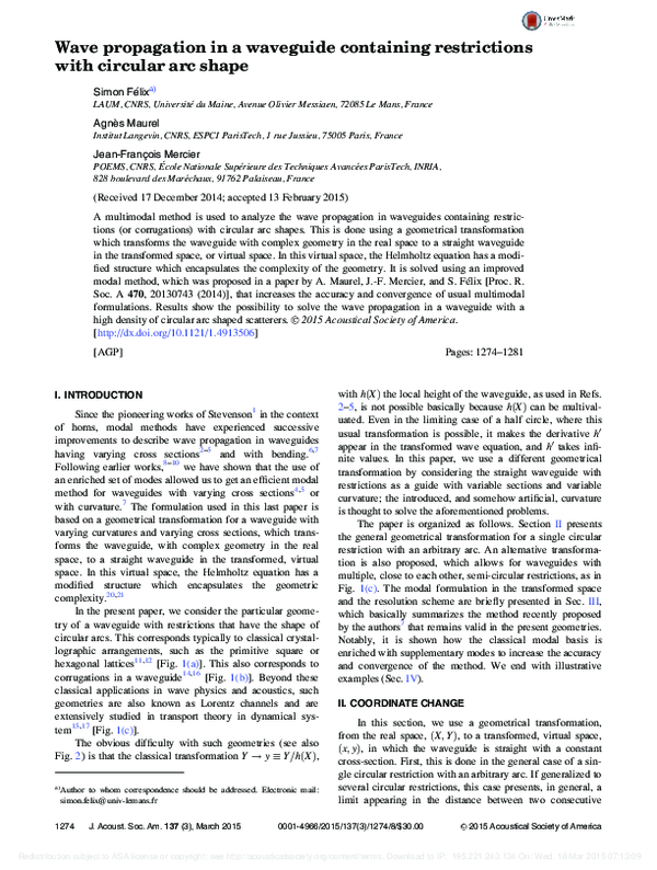 (PDF) Wave propagation in a waveguide containing restrictions with ...
