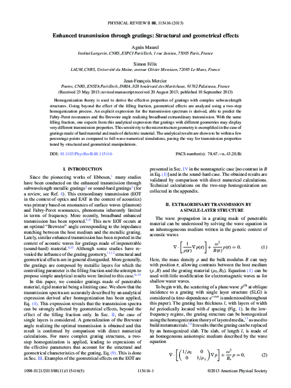 (PDF) Enhanced transmission through gratings: Structural and ...