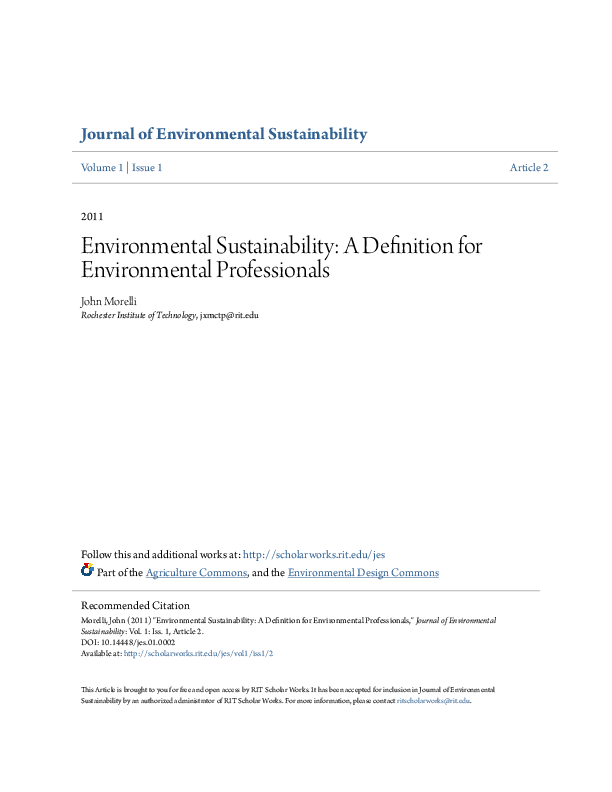 Environmental Sustainability: A Definition for Environmental ...
