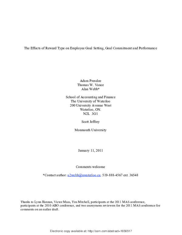 (PDF) The Effects of Reward Type on Employee Goal Setting, Goal ...