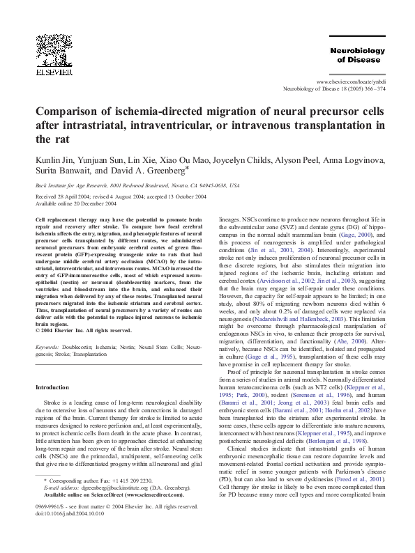 (PDF) Comparison of ischemia-directed migration of neural precursor ...