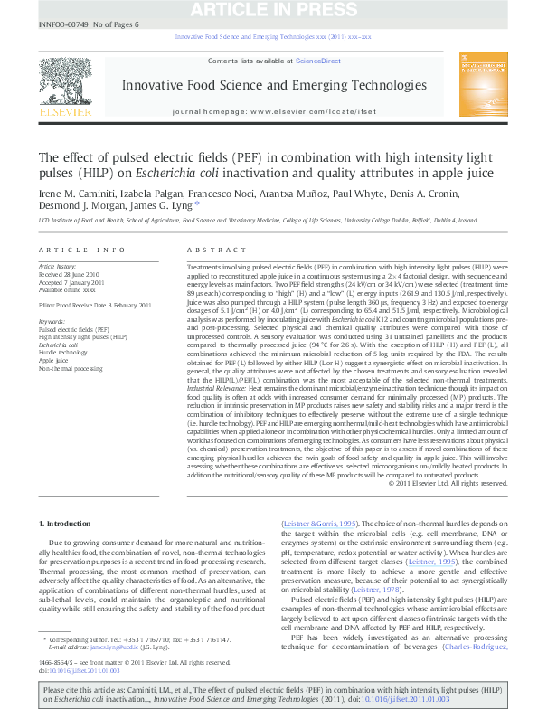 (PDF) The effect of pulsed electric fields (PEF) in combination with ...