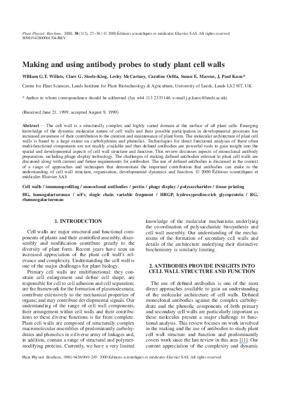 (PDF) Antibody Probes for Analyzing Plant Cell Wall Structure