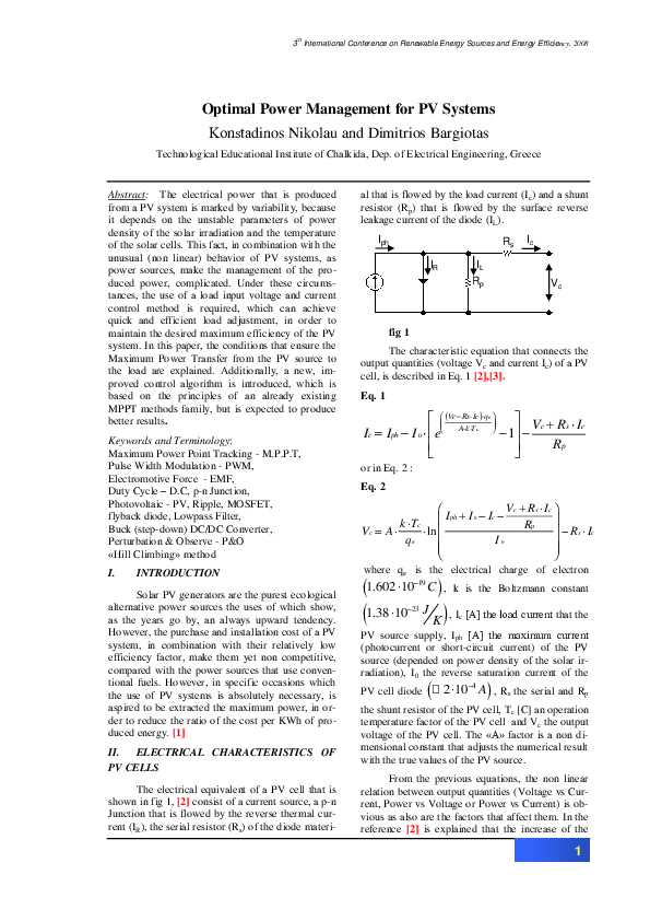 (PDF) Optimal Power Management for PV Systems